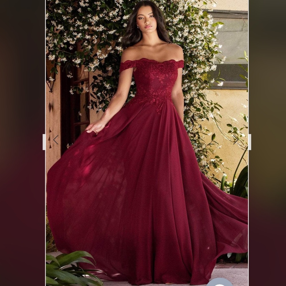 Off-Shoulder Burgundy Evening Gown